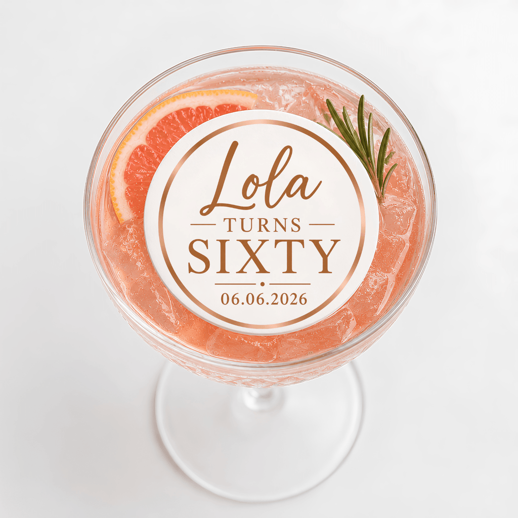 60th Birthday Edible Drink Toppers | Personalised Cocktail Toppers - The Cake Print Studio