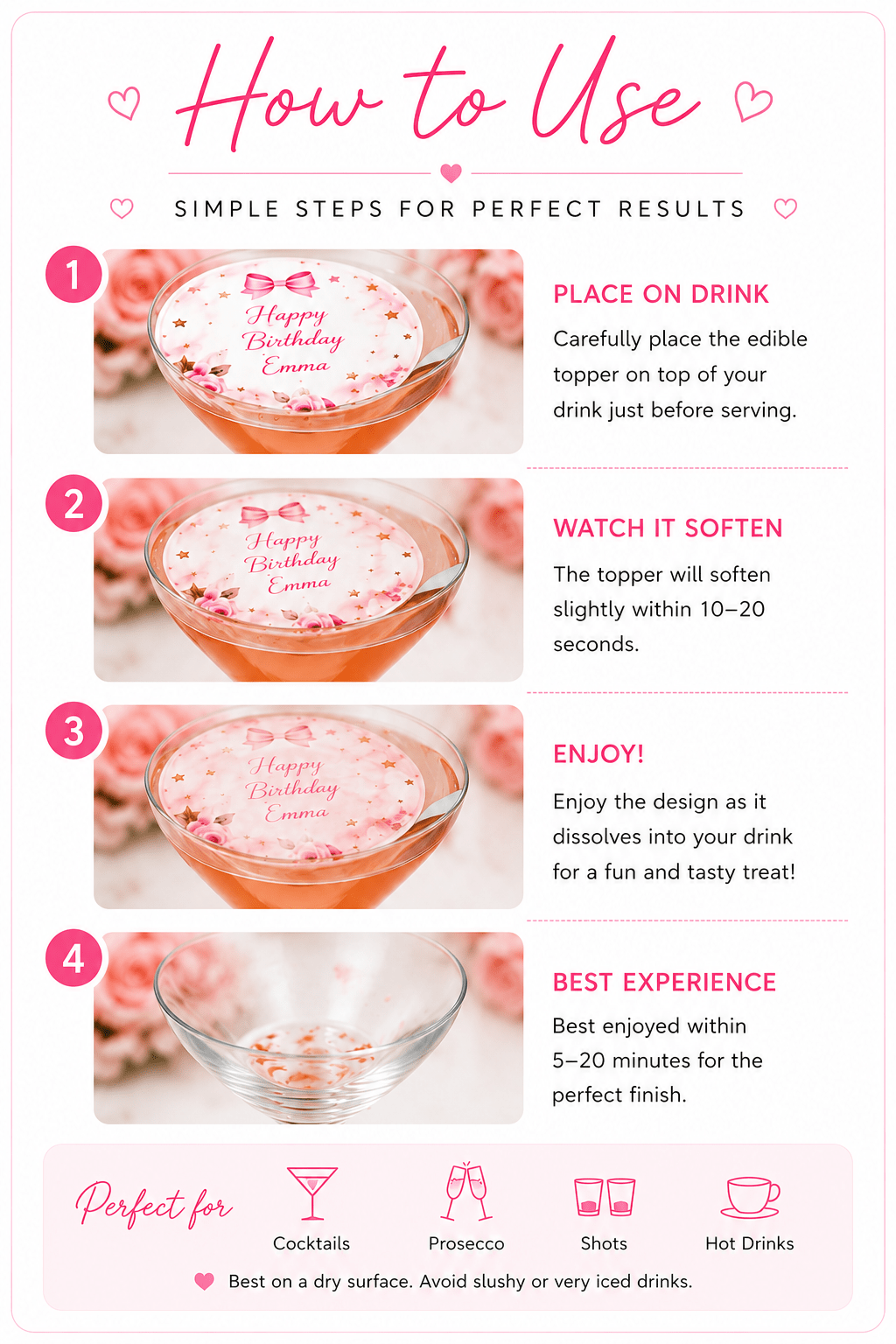 60th Birthday Edible Drink Toppers | Personalised Cocktail Toppers - The Cake Print Studio