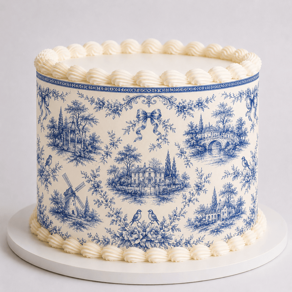 Blue Toile de Jouy Edible Cake Wrap - The Cake Print Studio