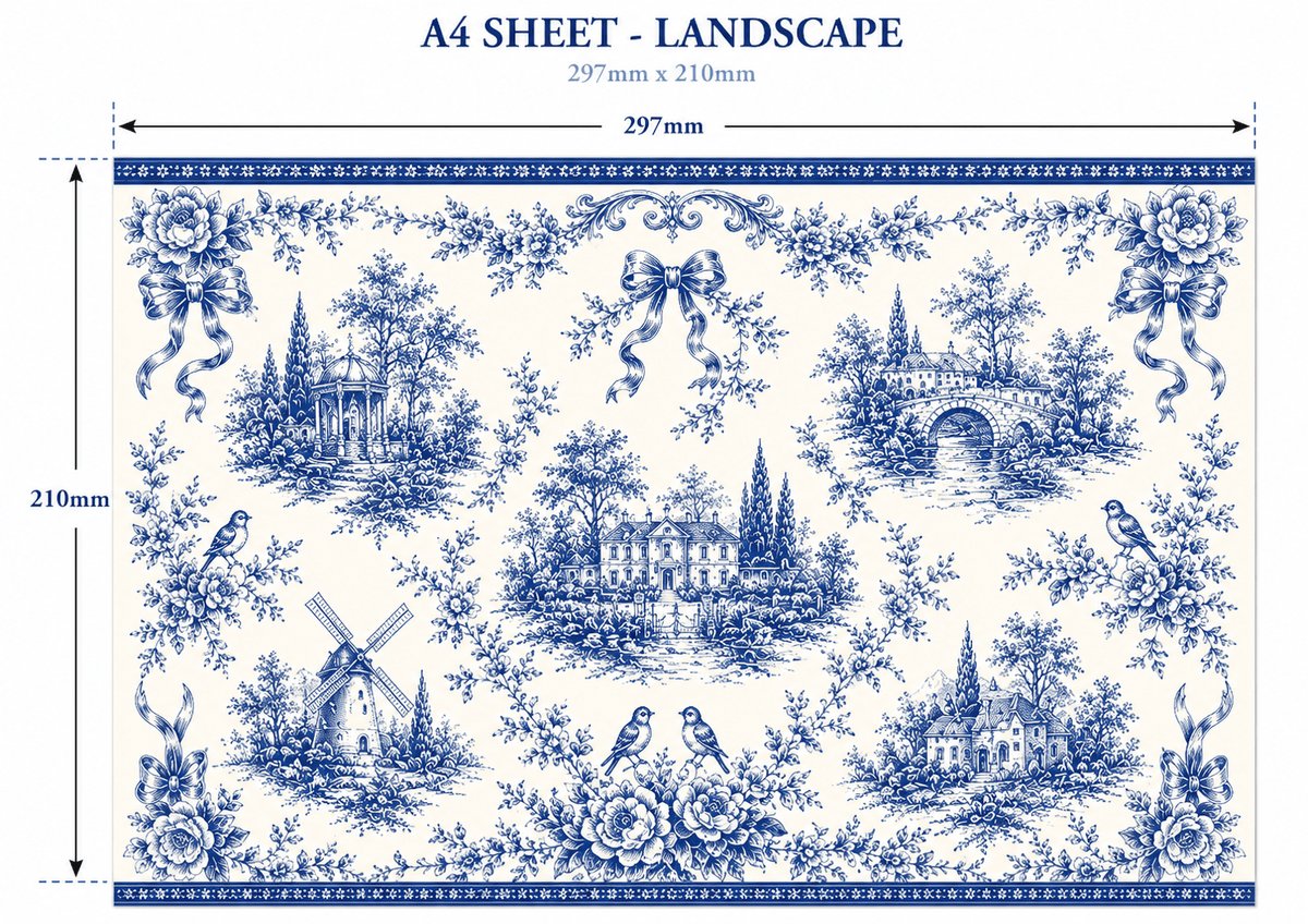 Blue Toile de Jouy Edible Cake Wrap - The Cake Print Studio