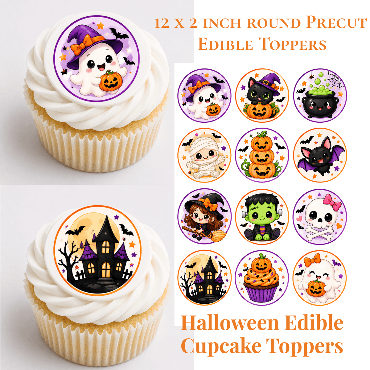 Cute Halloween Cupcake Toppers - Edible Cupcake Toppers - The Cake Print Studio