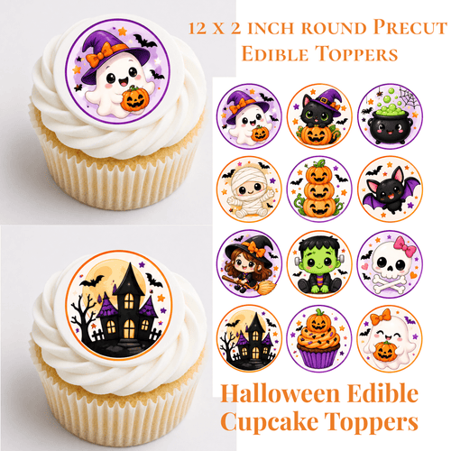 Cute Halloween Cupcake Toppers - Edible Cupcake Toppers - The Cake Print Studio