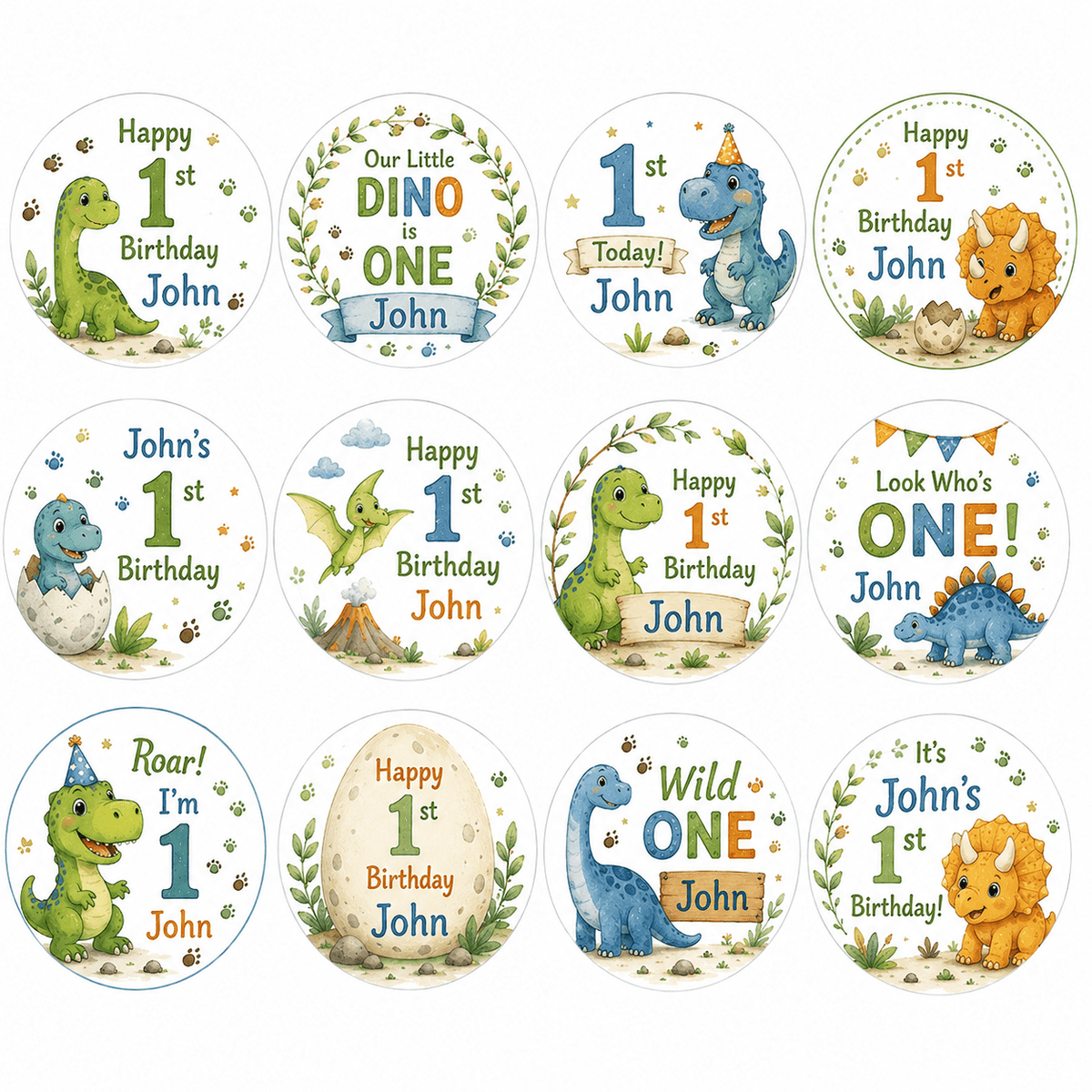 Dinosaur First Birthday Cupcake Toppers – Edible Cupcake Toppers - The Cake Print Studio