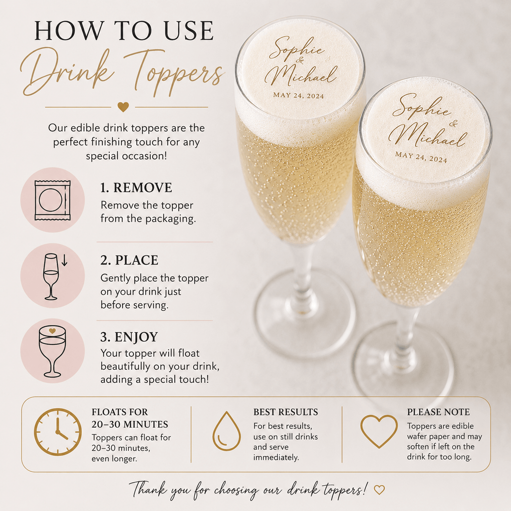 Drink Toppers - Personalised Edible Drink Toppers - The Cake Print Studio