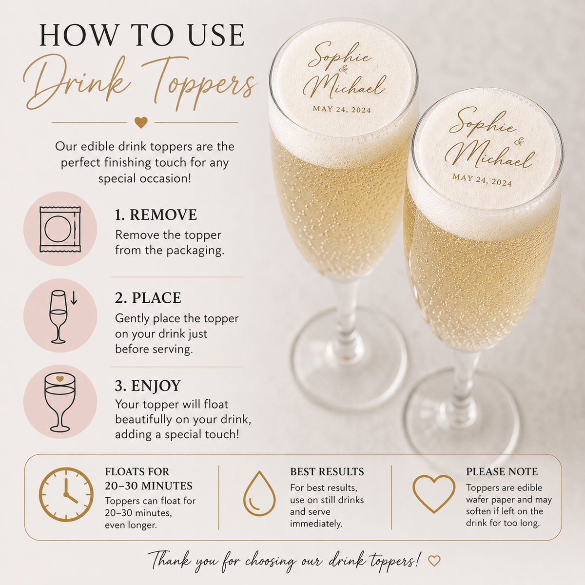 Drink Toppers - Personalised Edible Drink Toppers - The Cake Print Studio