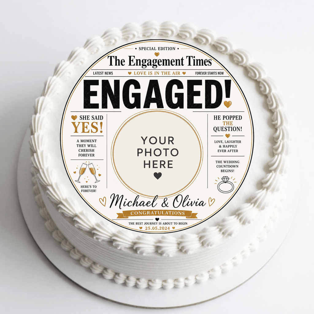 Engagement Newspaper Cake Topper – Edible Cake Topper - The Cake Print Studio