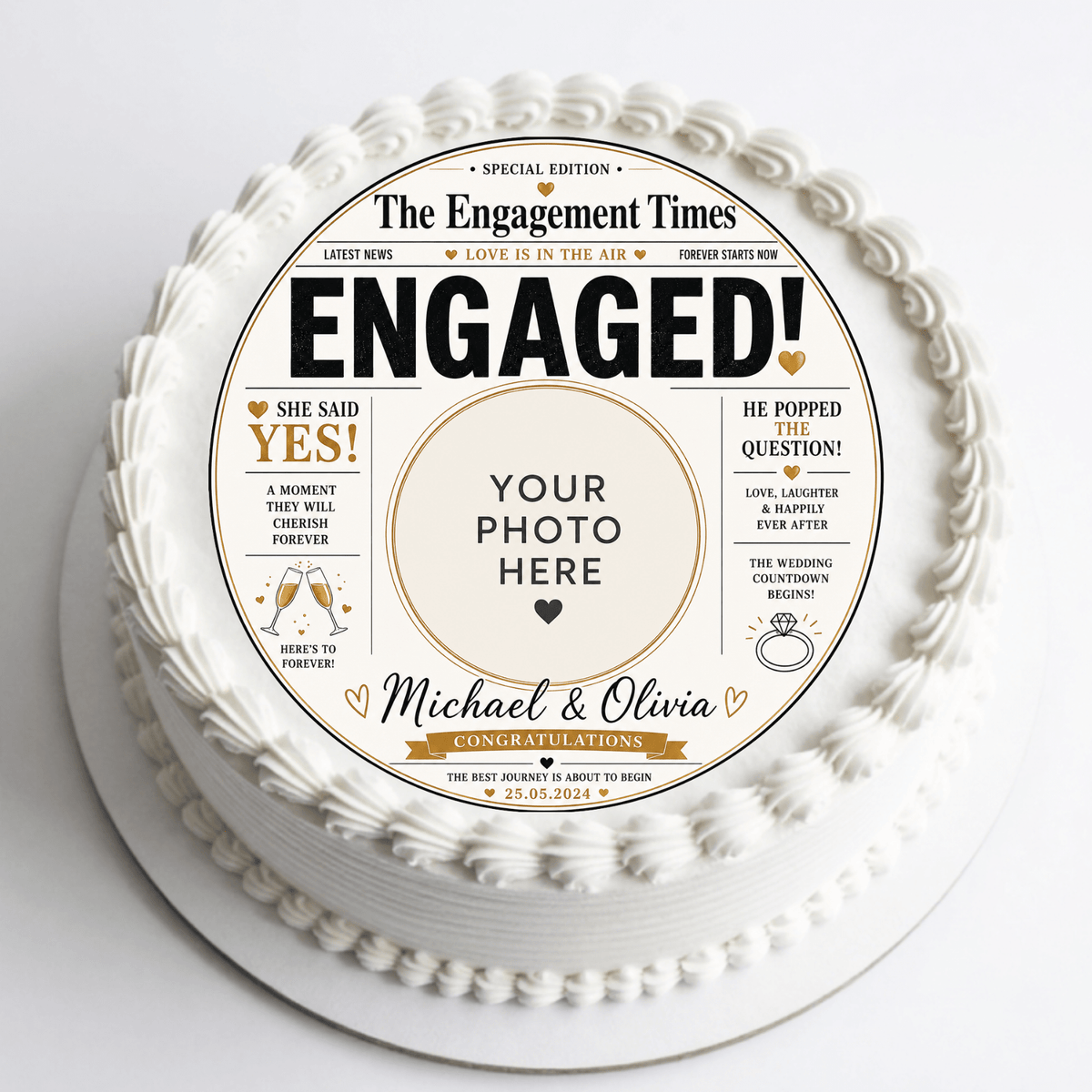 Engagement Newspaper Cake Topper – Edible Cake Topper - The Cake Print Studio