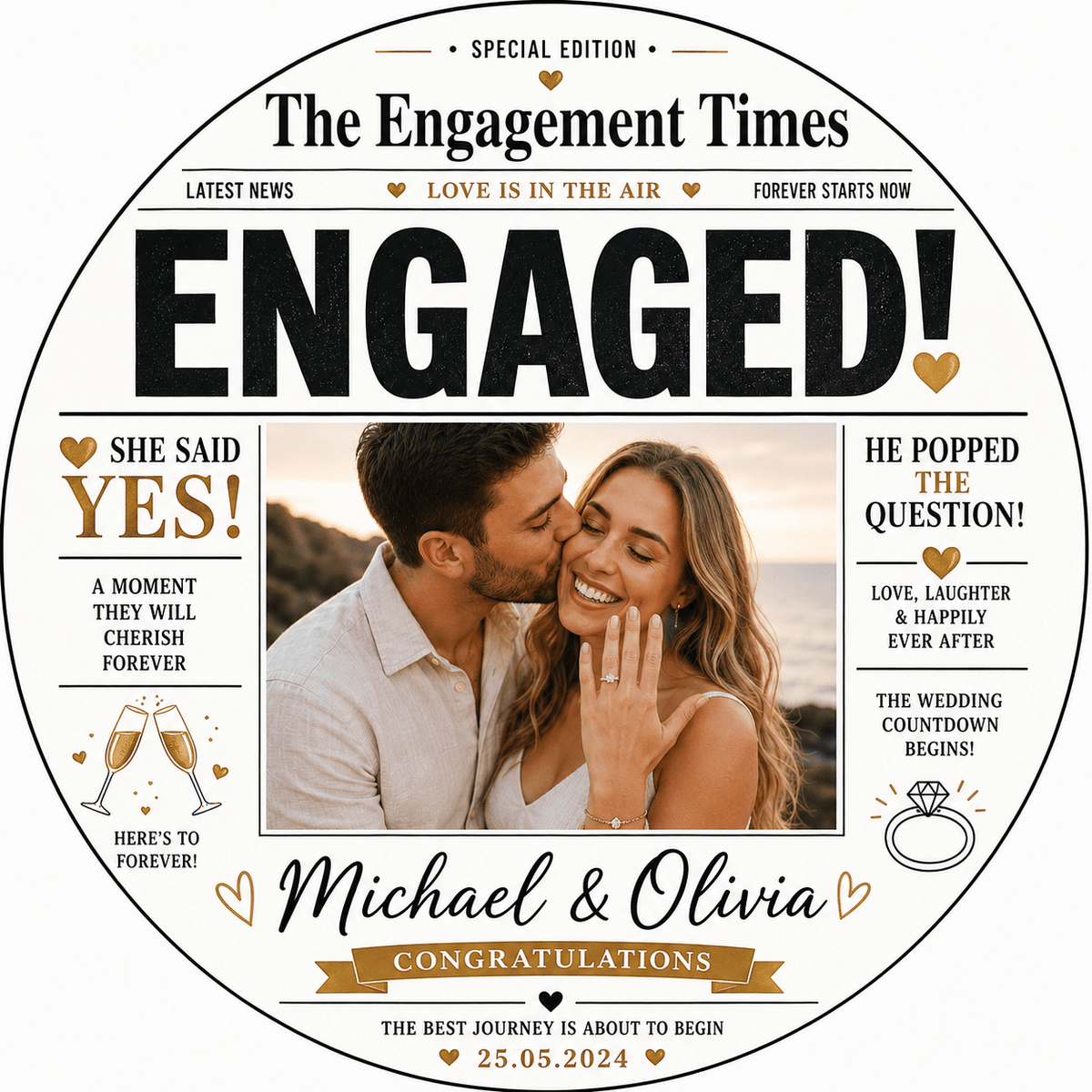 Engagement Newspaper Cake Topper – Edible Cake Topper - The Cake Print Studio