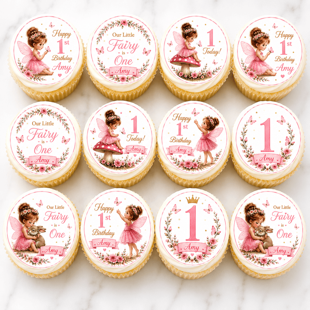 Fairy First Birthday Cupcake Toppers – Edible Cupcake Toppers - The Cake Print Studio