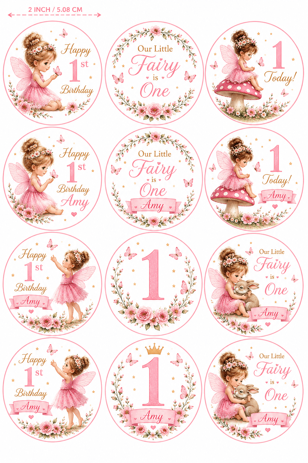 Fairy First Birthday Cupcake Toppers – Edible Cupcake Toppers - The Cake Print Studio