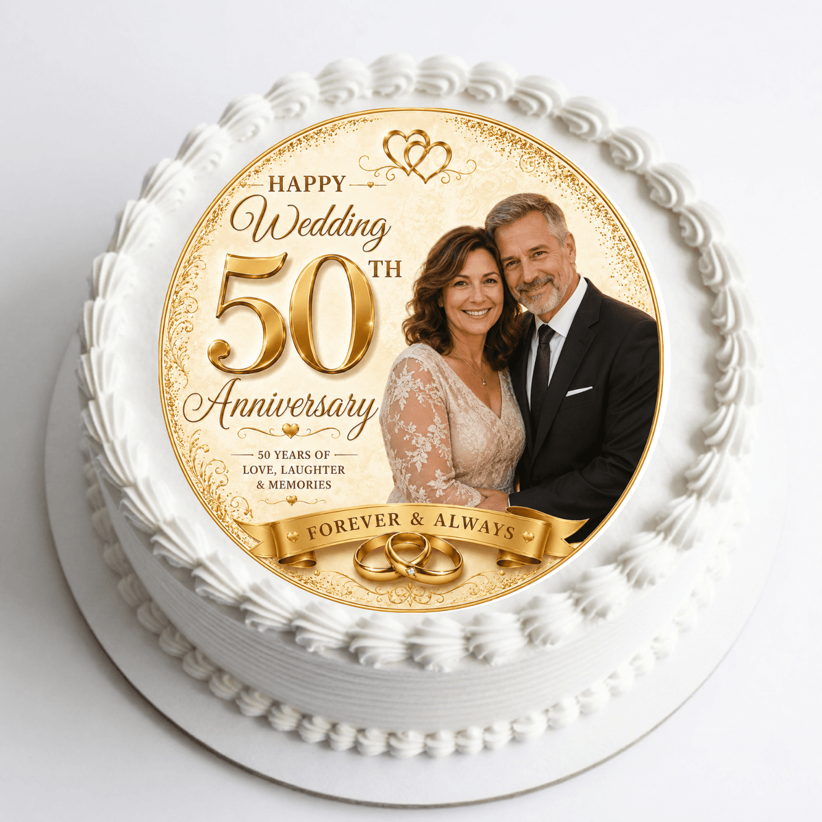 Golden Wedding Anniversary Cake Topper with Photo - 50th Wedding Anniversary - The Cake Print Studio