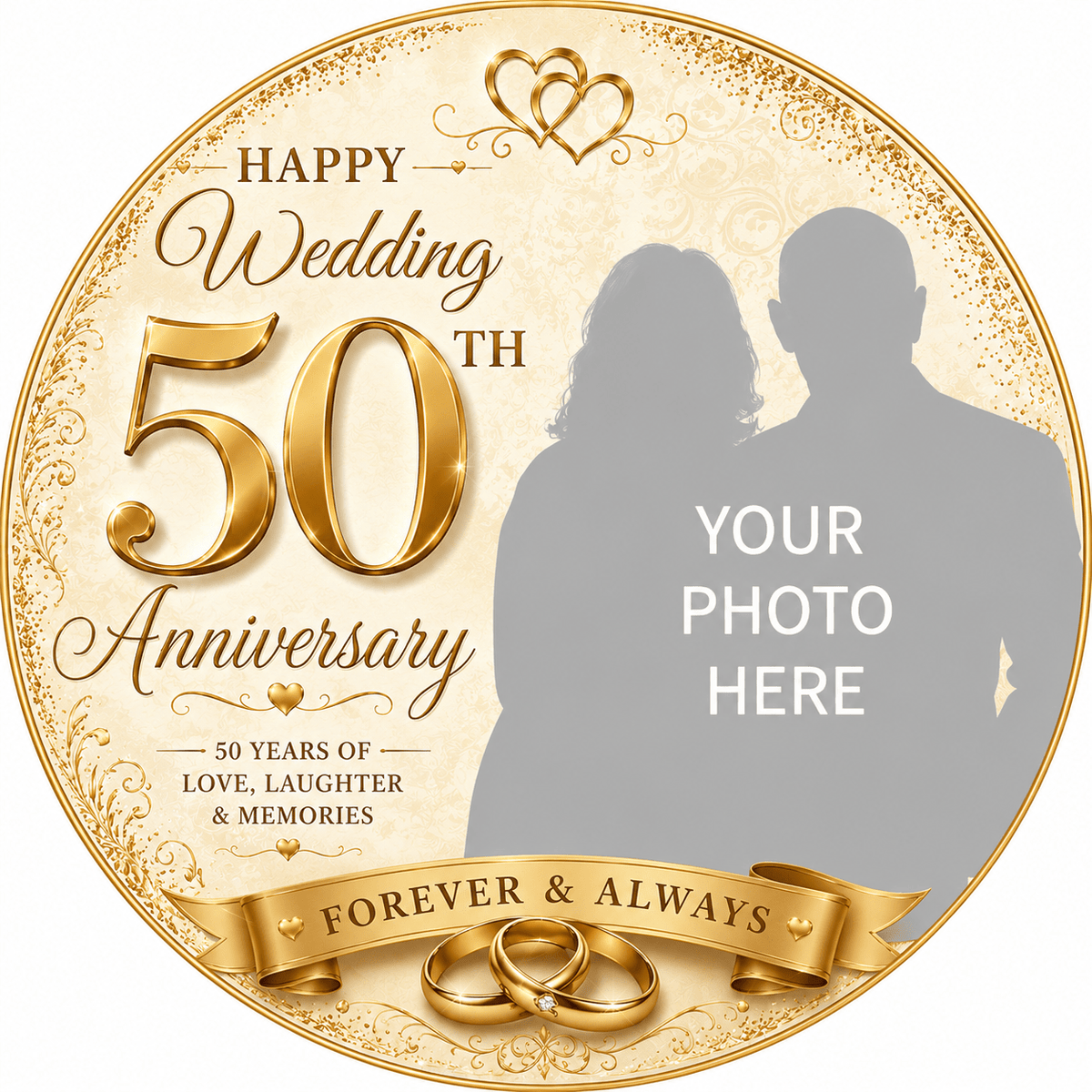 Golden Wedding Anniversary Cake Topper with Photo - 50th Wedding Anniversary - The Cake Print Studio