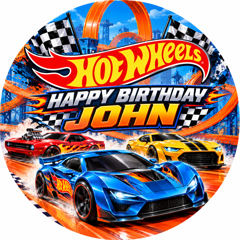 Hot Wheels Personalised Edible Cake Topper - The Cake Print Studio