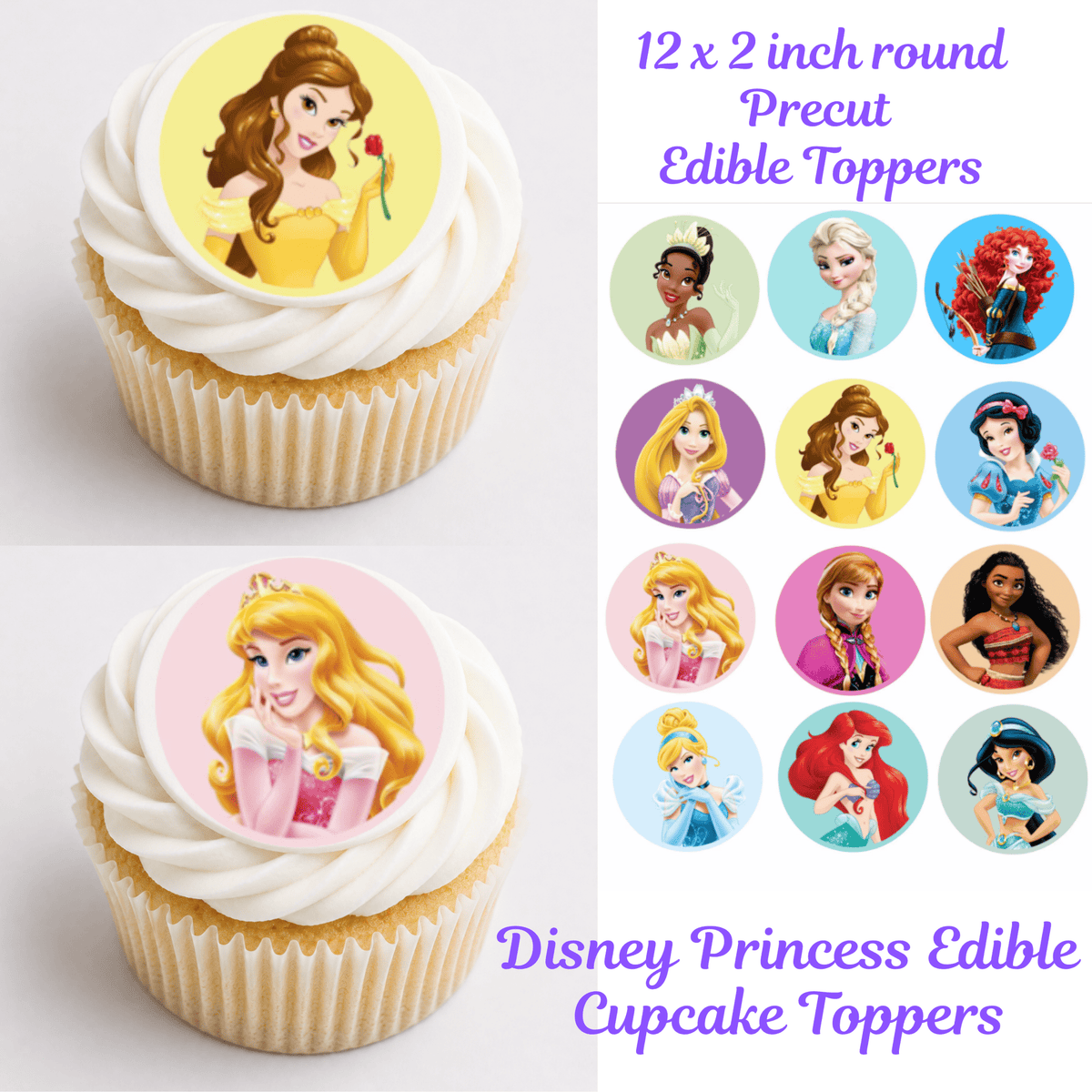 Princess Cupcake Toppers - Edible Cupcake Toppers - The Cake Print Studio