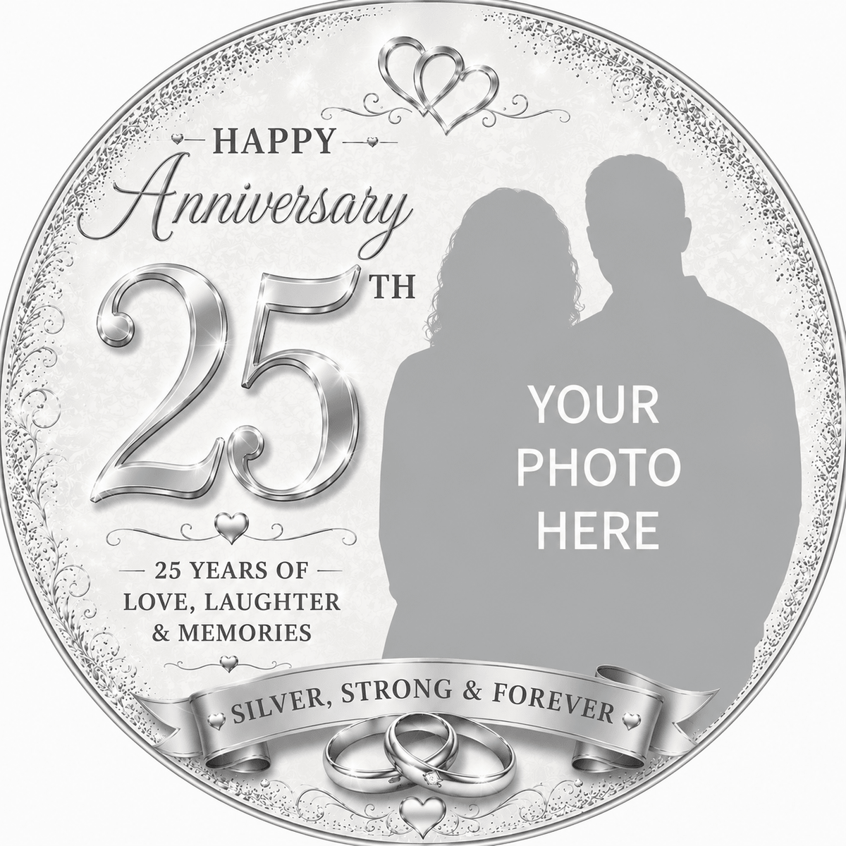 Silver Wedding Anniversary Cake Topper with Photo - 25th Wedding Anniversary - The Cake Print Studio