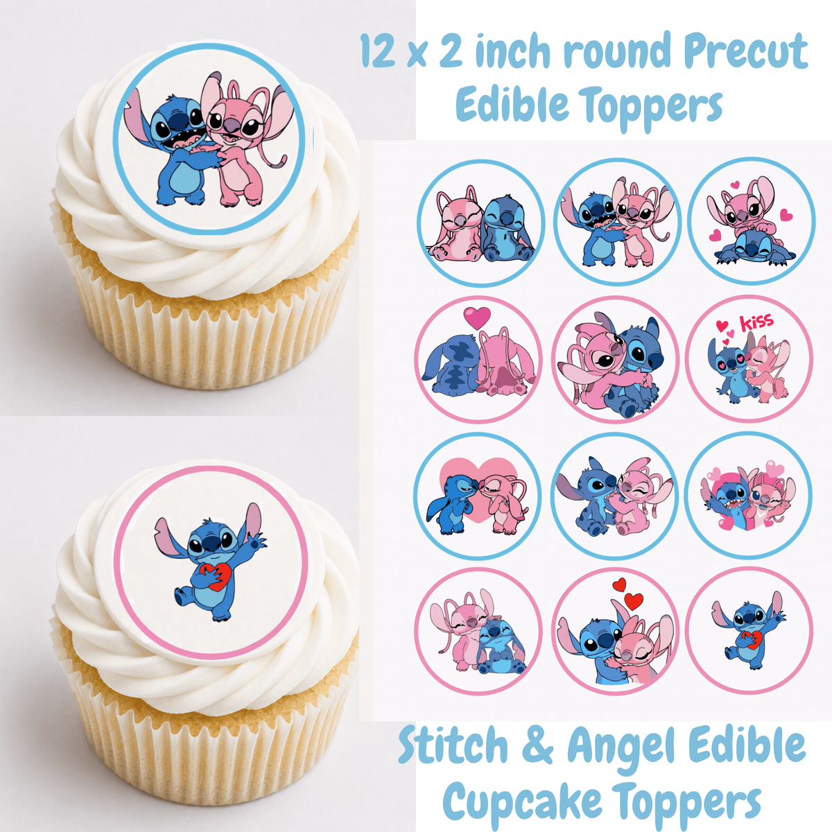 Stitch and Angel Cupcake Toppers - Edible Cupcake Toppers - The Cake Print Studio